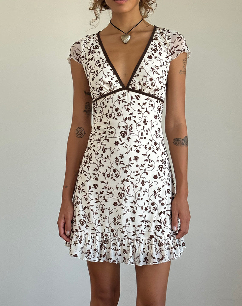 Immagine di Melva Mini Dress in marrone Stem Flower Flock