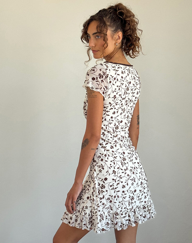 Immagine di Melva Mini Dress in marrone Stem Flower Flock