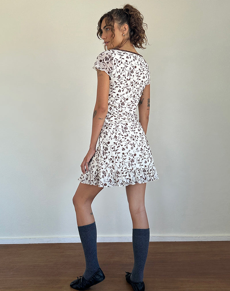 Immagine di Melva Mini Dress in marrone Stem Flower Flock