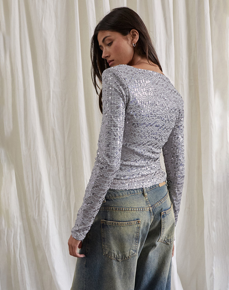 Immagine di Meraga Top con laccetti in paillettes argento