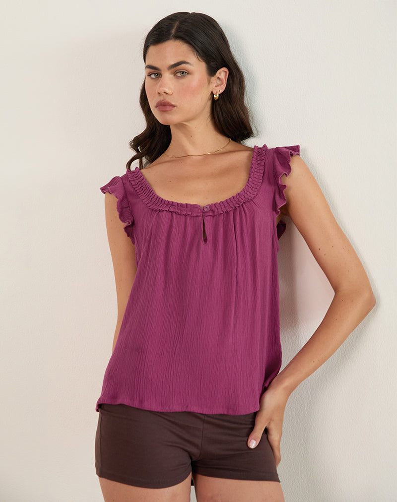 Immagine di Merisso Top con buco della serratura con scollo scoop Daco in Rose Burgundy