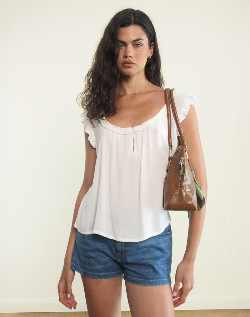 Merisso - Top con buco della serratura con scollo scoop, bianco