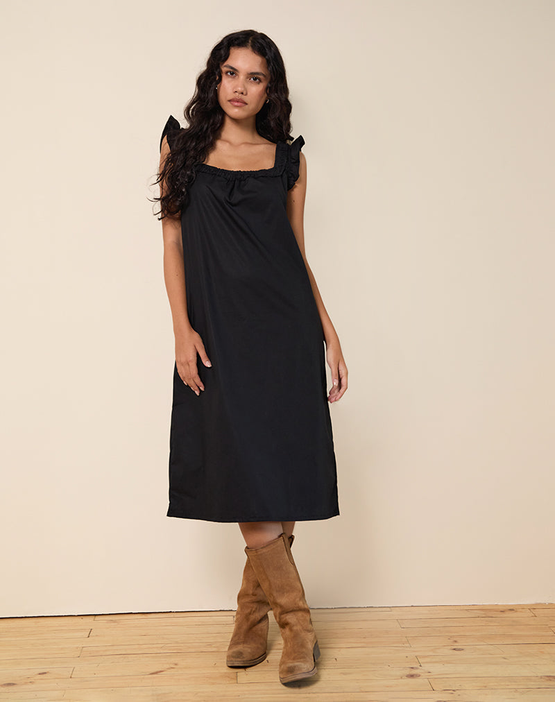 Immagine di Merrily Smock Midi Dress in Popeline Nero