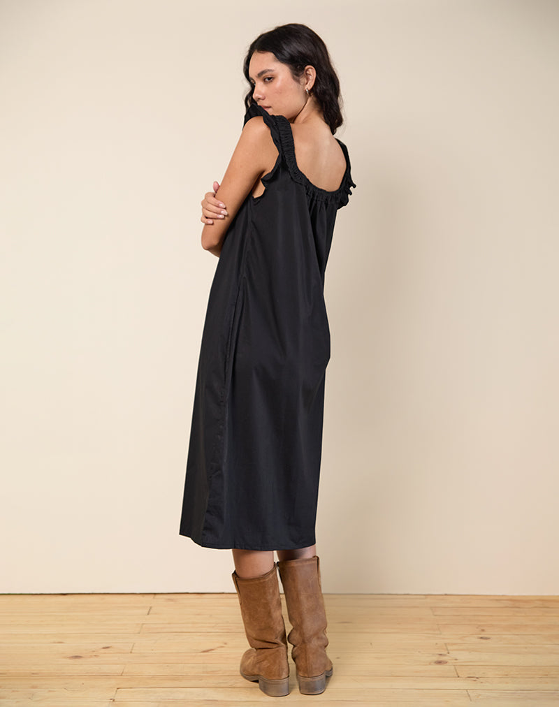 Immagine di Merrily Smock Midi Dress in Popeline Nero