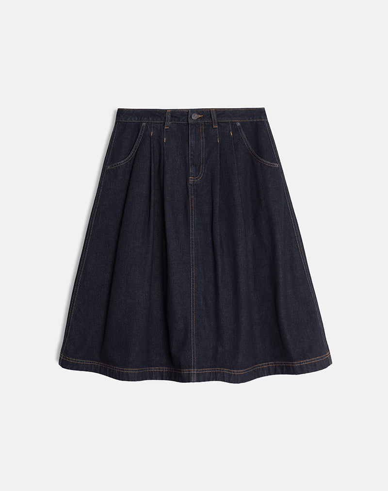 Immagine di Gonna di jeans midi a pieghe in indaco