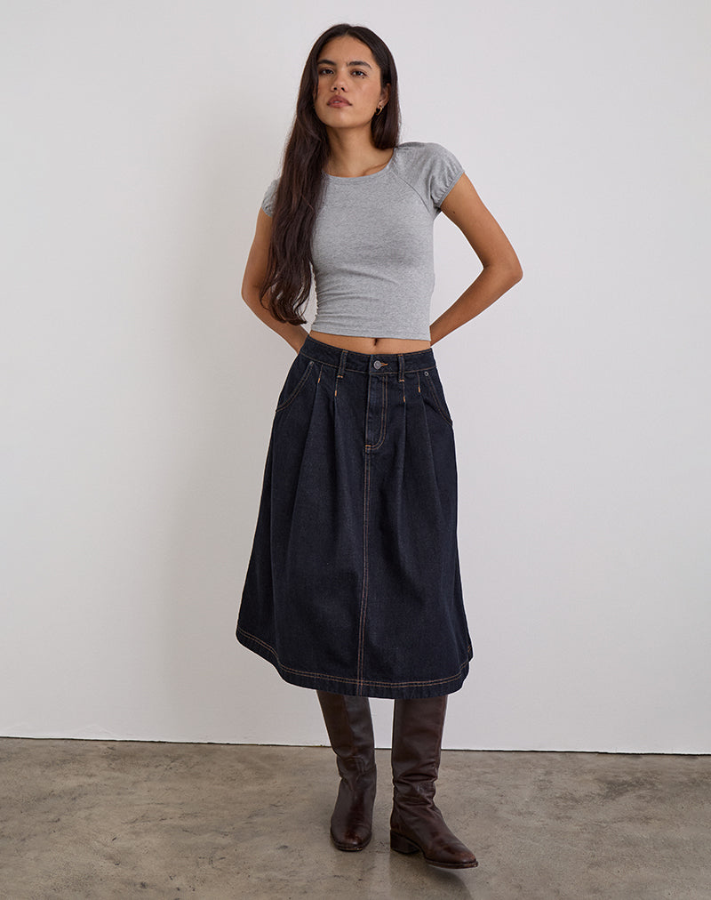 Immagine di Gonna di jeans midi a pieghe in indaco