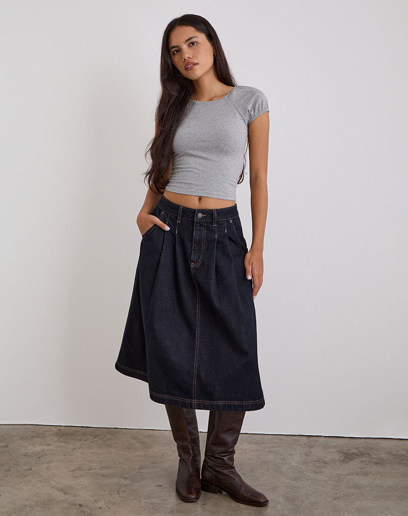 Immagine di Gonna di jeans midi a pieghe in indaco