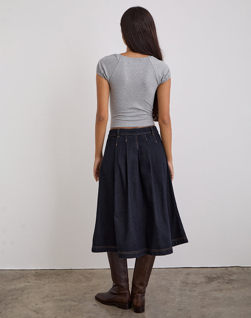Immagine di Gonna di jeans midi a pieghe in indaco