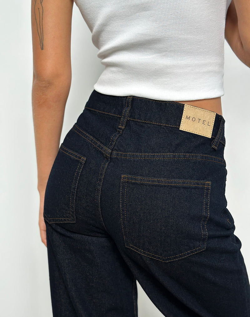 Jeans dritti a vita media risvoltati in indaco