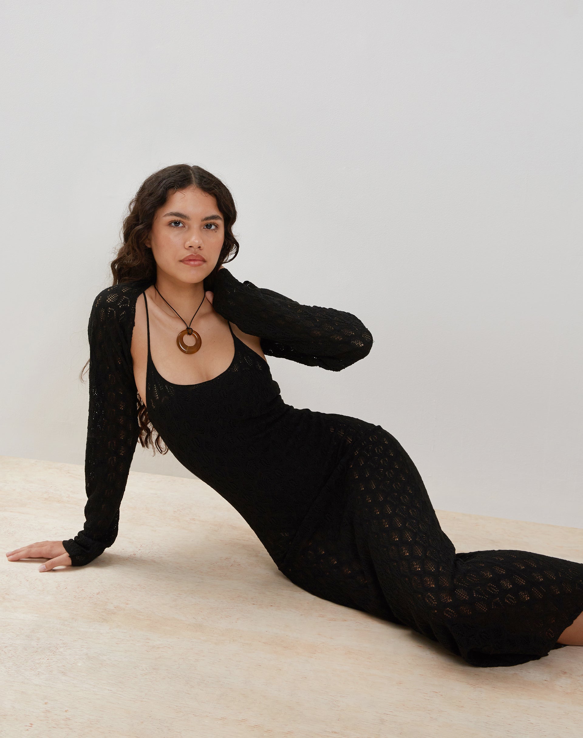 Immagine di Caroline Strappy Maxi Dress in rete Nero