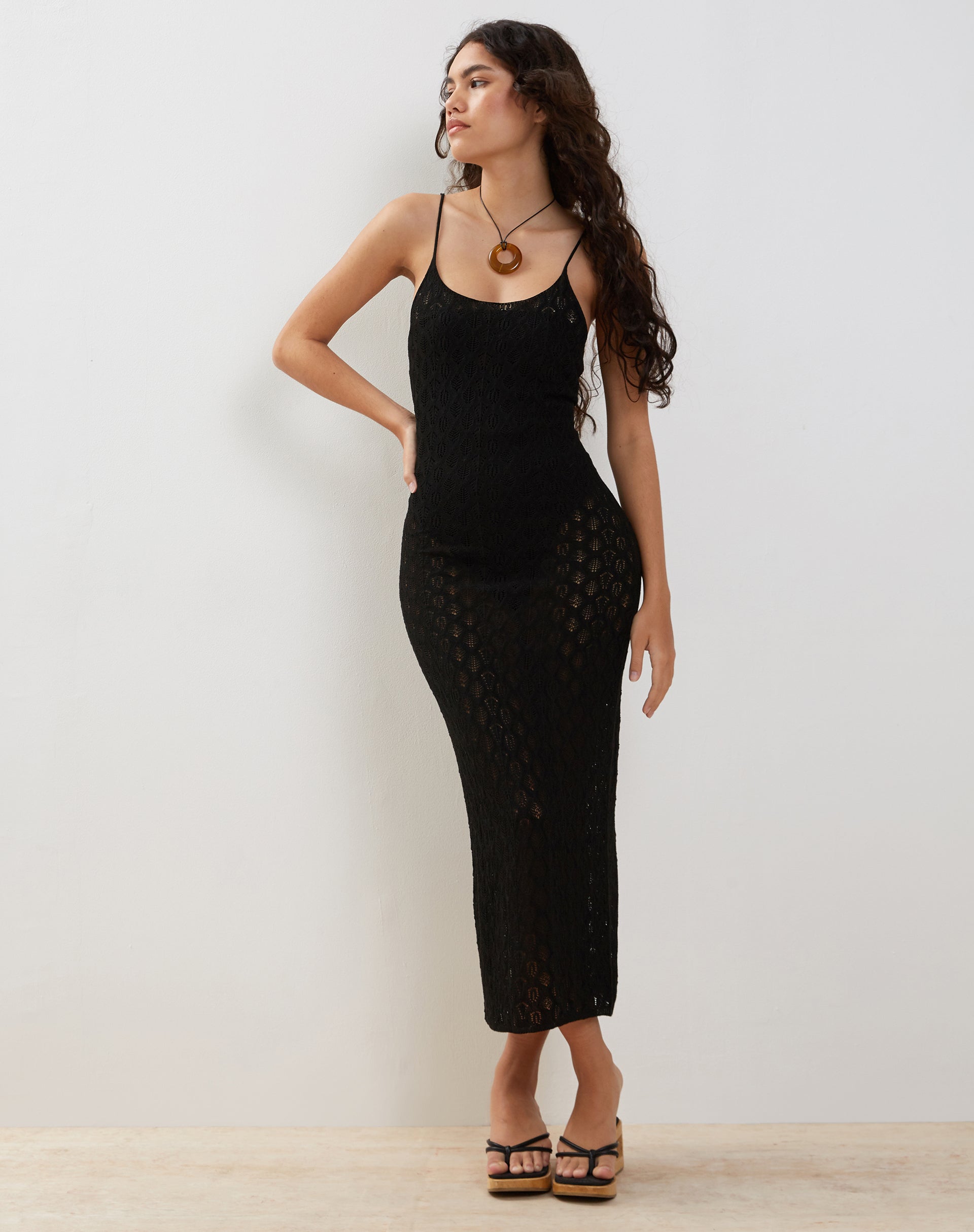 Immagine di Caroline Strappy Maxi Dress in rete Nero
