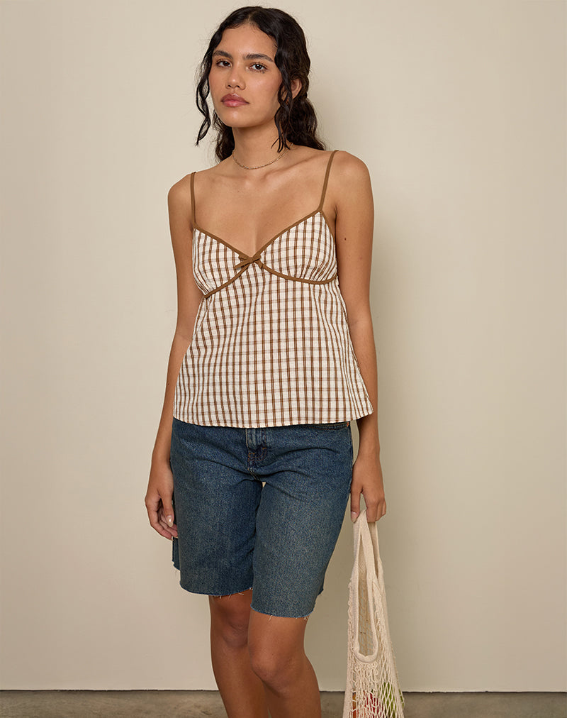 Top Milota in check marrone