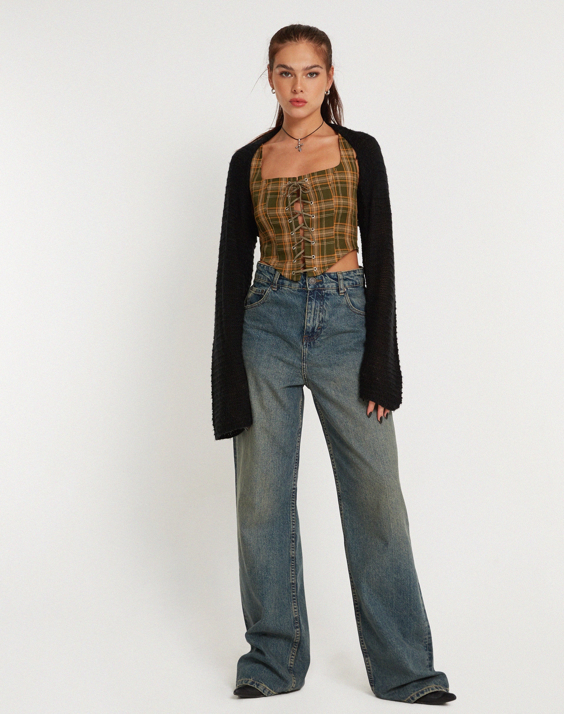 Immagine di Milton Corset Top in tartan verde marrone