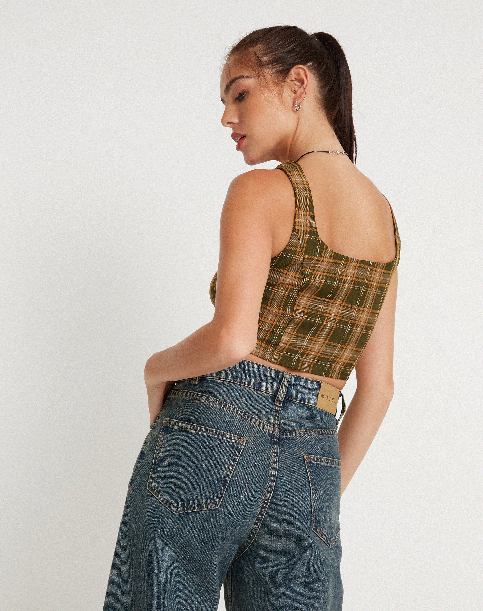 Immagine di Milton Corset Top in tartan verde marrone
