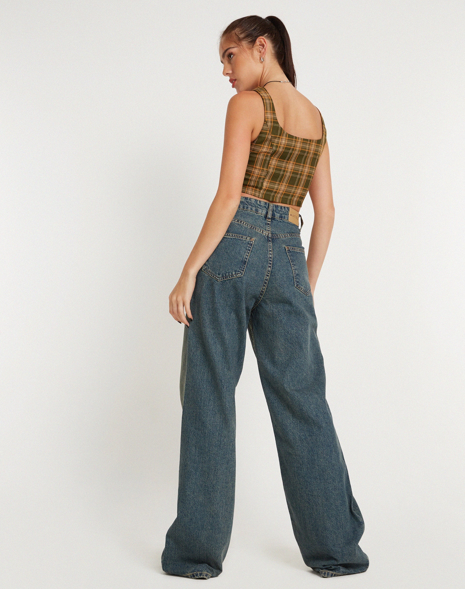 Immagine di Milton Corset Top in tartan verde marrone