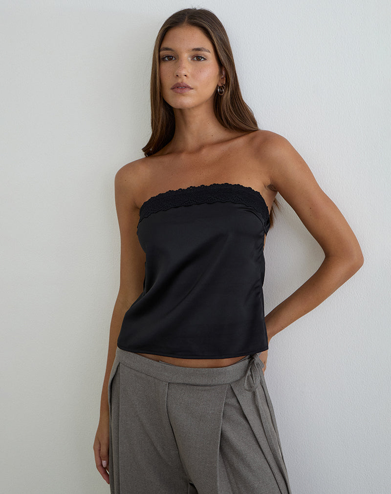 Top a fascia Minae in raso nero