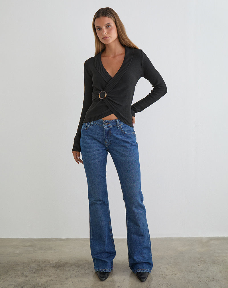 Immagine di Minara Top con fibbia in resina in maglia nera