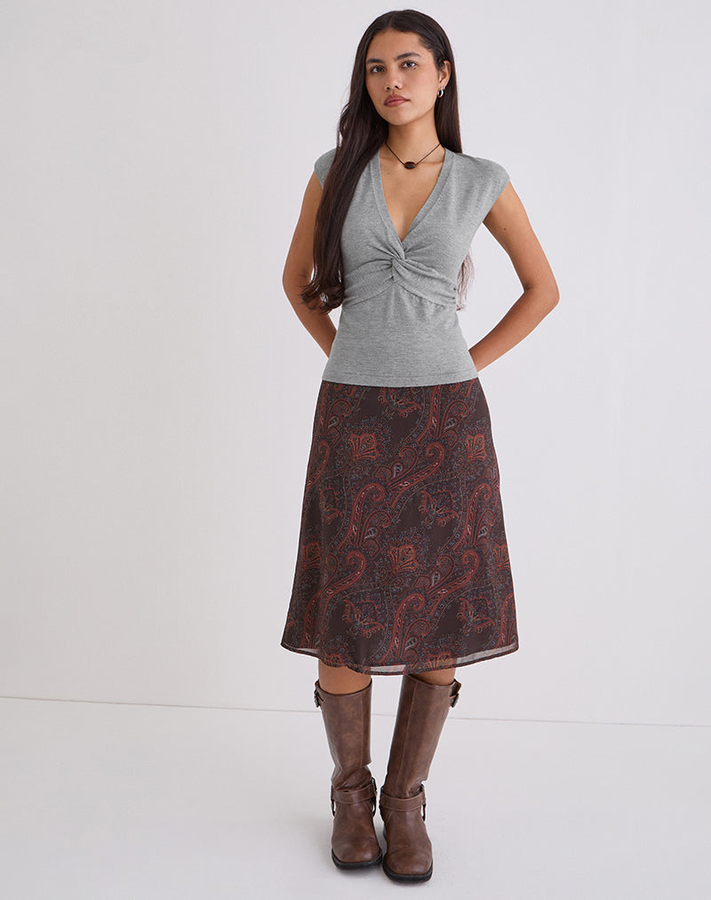 Image of Suriela Midi Skirt in Chiffon Royal Paisley Burgundy