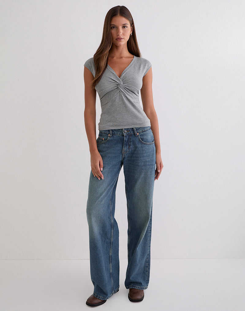 Image of Minari V Neck Twist Top in Knit Grey