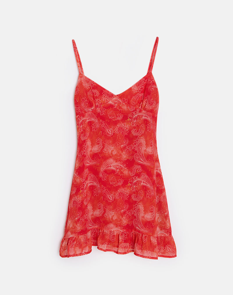 Mini abito Mireya in chiffon paisley rosso