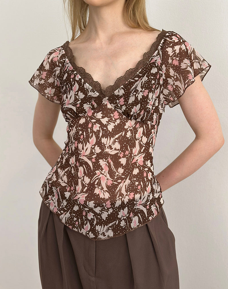 Immagine di Misaki Top in chiffon a pois marrone
