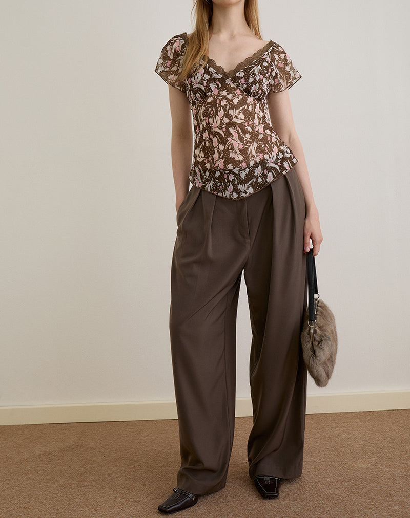 Immagine di Misaki Top in chiffon a pois marrone