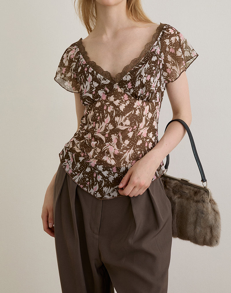 Immagine di Misaki Top in chiffon a pois marrone