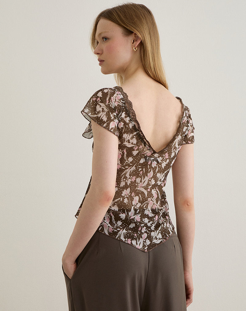 Immagine di Misaki Top in chiffon a pois marrone