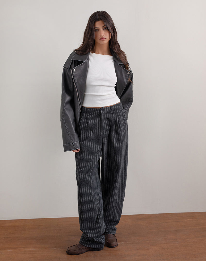 Pantaloni a gamba larga Misha in gessato nero
