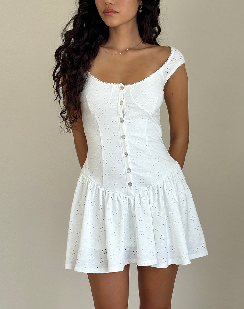 Immagine di Misty Mini Tea Dress in Broderie Bianco
