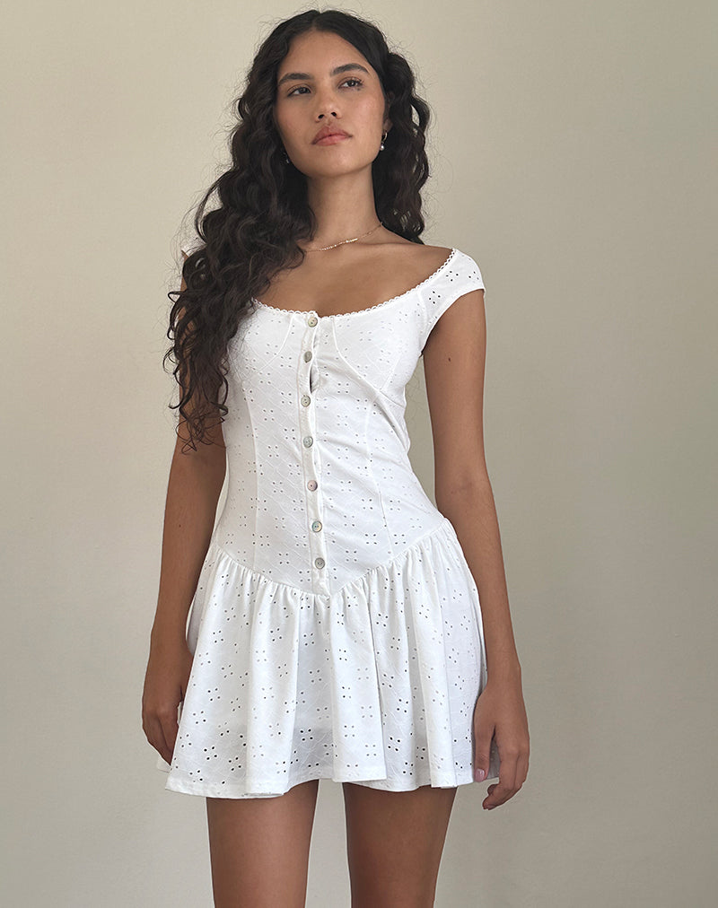 Mini abito da tè Misty in Broderie bianco
