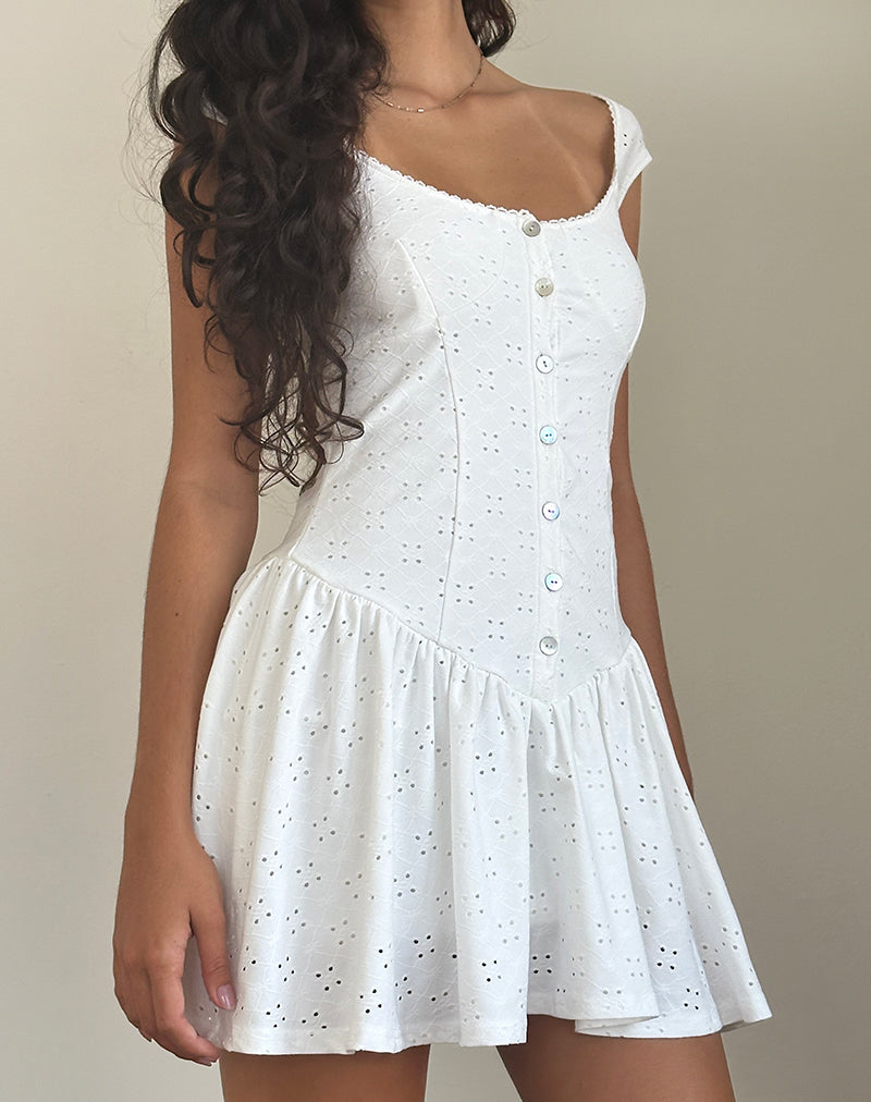 Mini abito da tè Misty in Broderie bianco