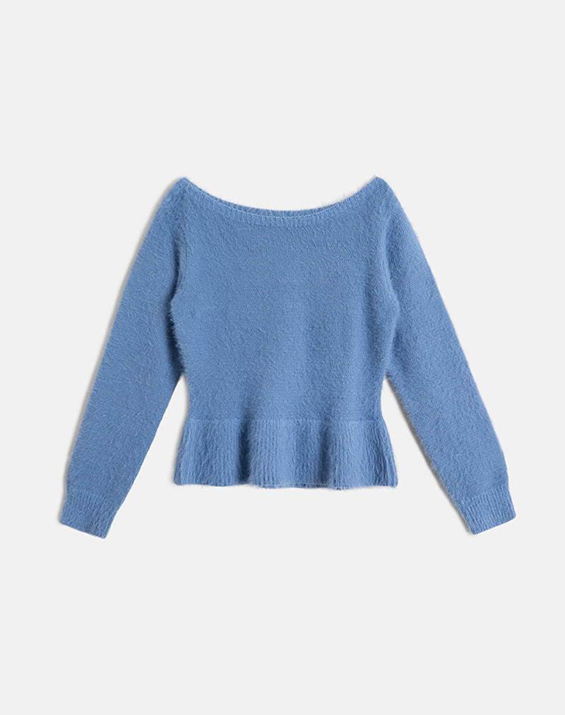 Immagine di Mizuki Top Bardot in maglia blu polvere