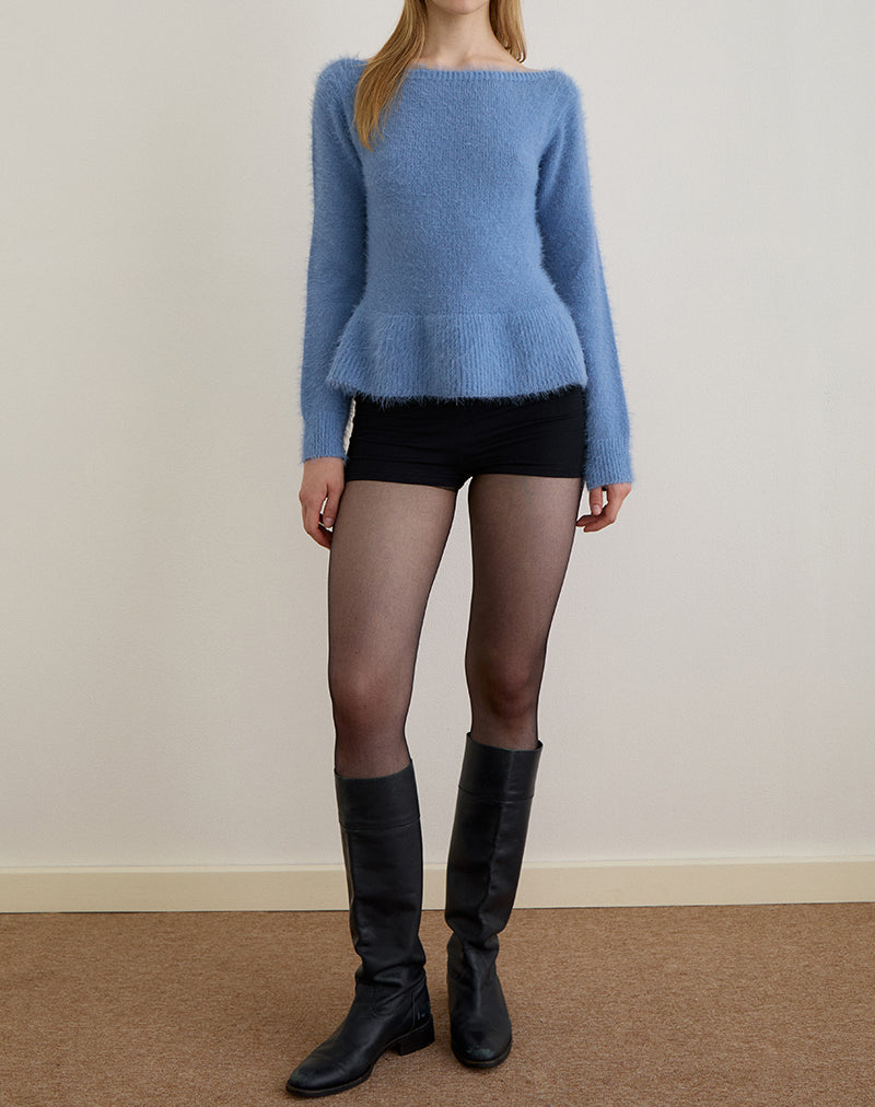 Immagine di Mizuki Top Bardot in maglia blu polvere
