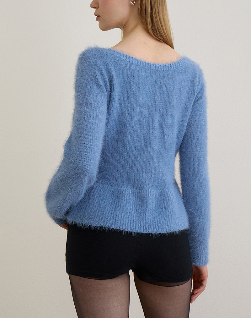 Immagine di Mizuki Top Bardot in maglia blu polvere