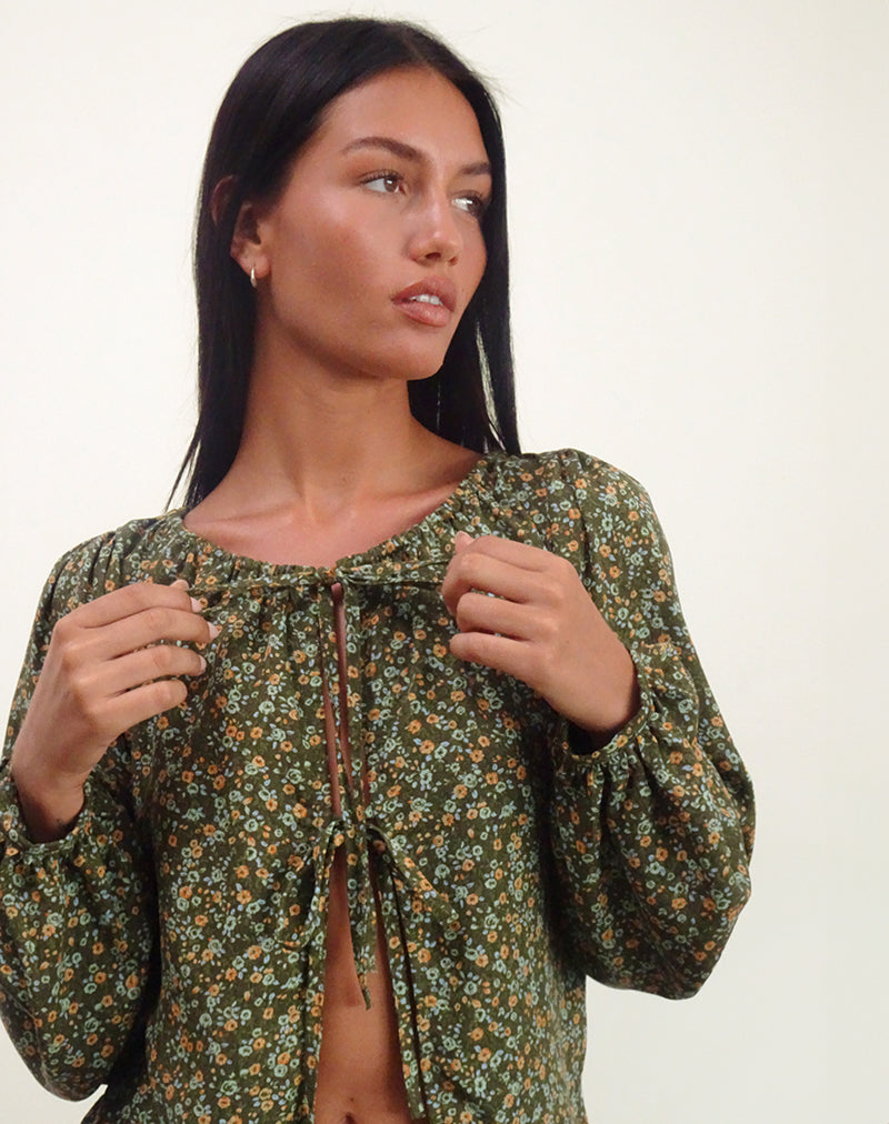 Immagine di Modeta Tie Top in Grunge Floral Khaki