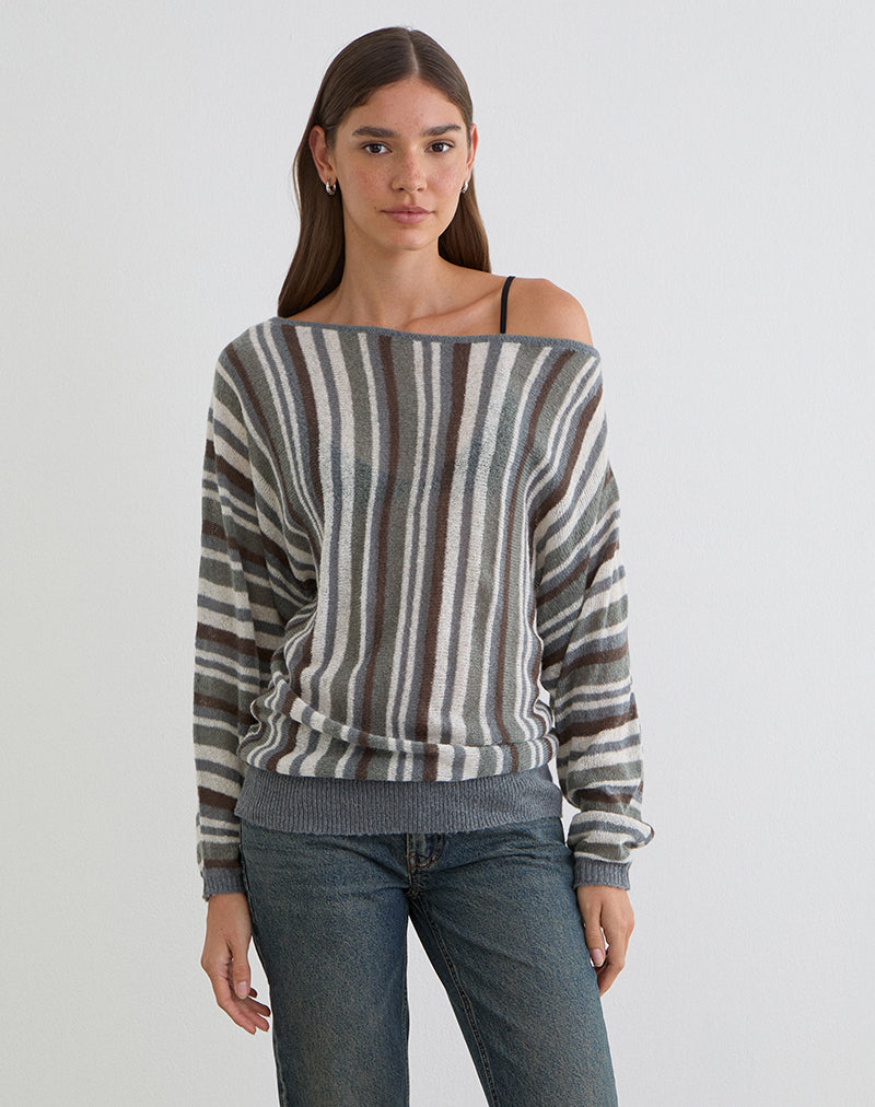 Monara Top in maglia con spalle scoperte a righe larghe grigio
