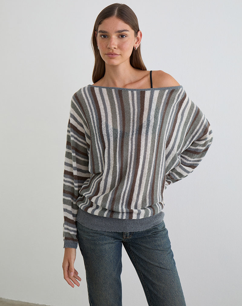 Monara Top in maglia con spalle scoperte a righe larghe grigio