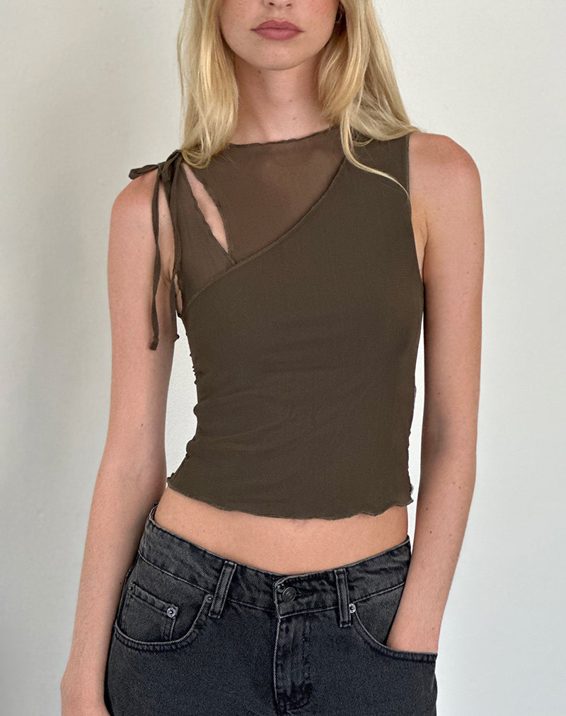 Canotta Moni Tie in Mesh Khaki