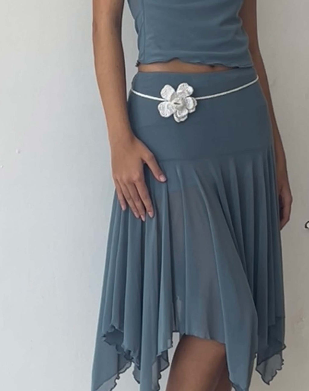 Gonna midi a vita bassa Jovali in maglia grigio-blu