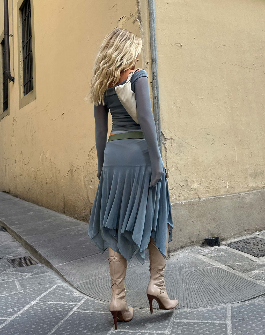 Gonna midi a vita bassa Jovali in maglia grigio-blu