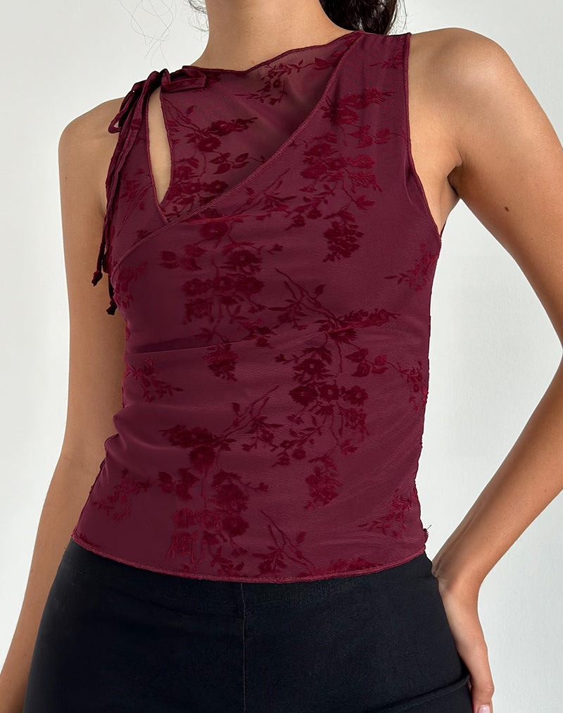 Immagine di Moni Gilet Top in Botanical Flower Maroon