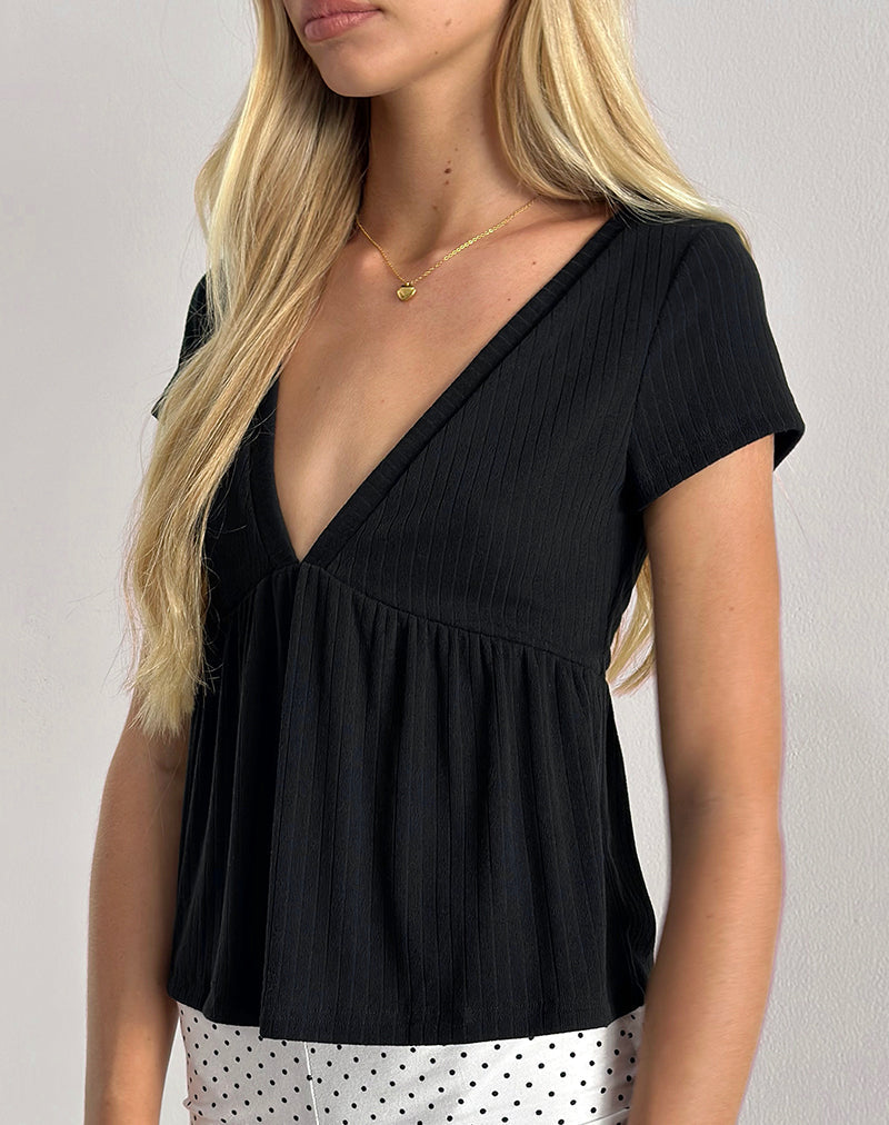 Top Monia Plunge in Pointelle nero
