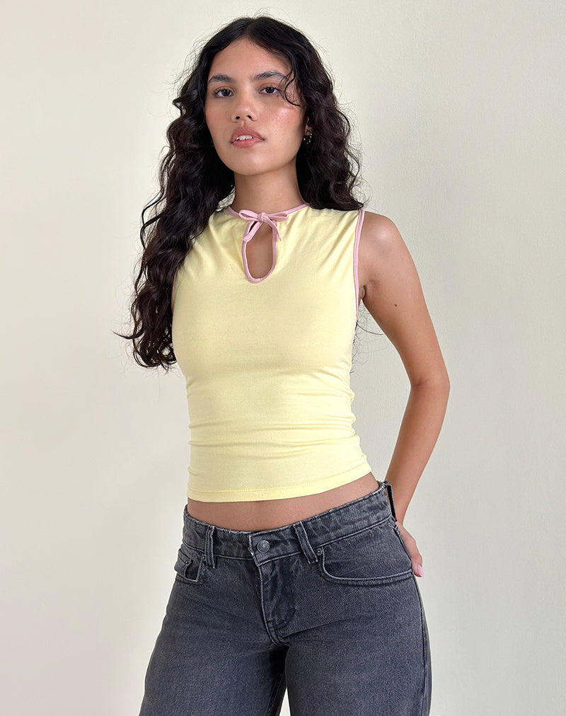 Top Monsela in latticello con rilegatura in rosa balletto