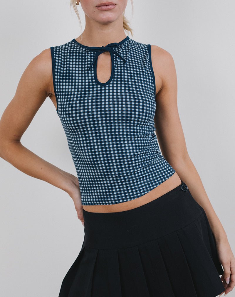 Top Monsela in Mini Gingham Blu Scuro