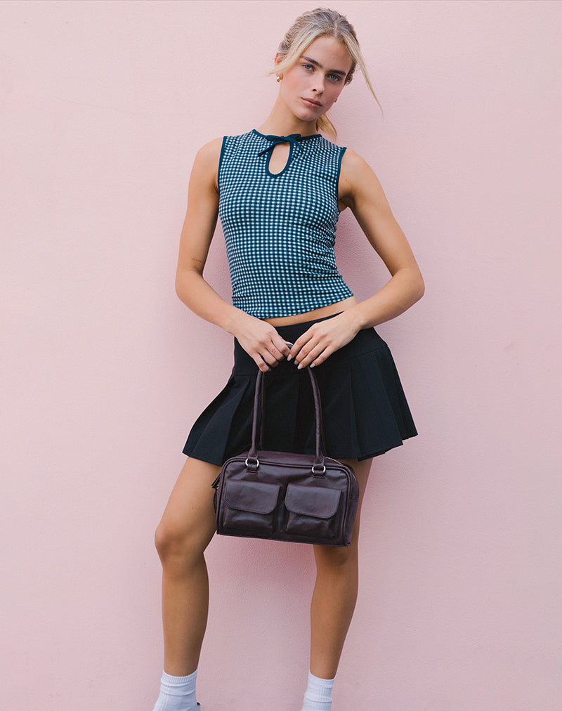 Top Monsela in Mini Gingham Blu Scuro