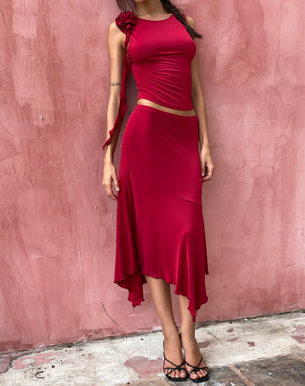 Cinta - Gonna midi a vita bassa in rosso