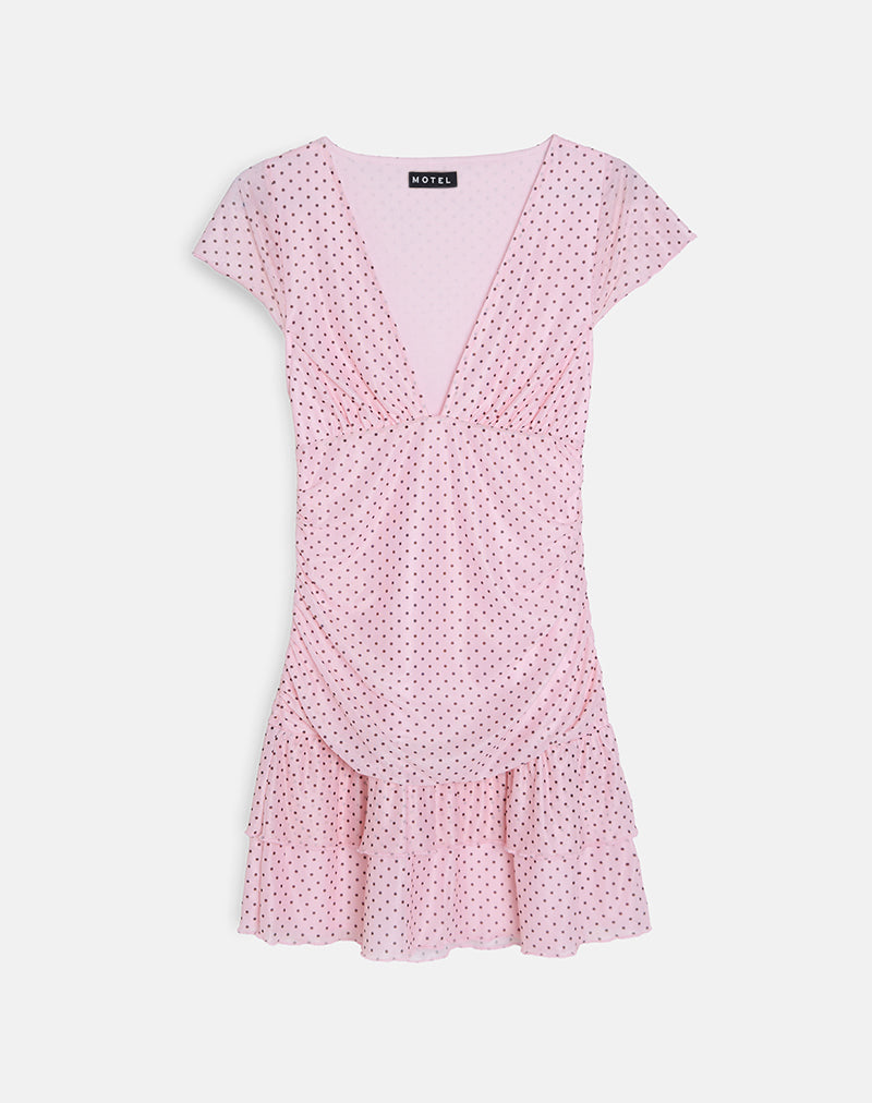 Mini abito con maniche a cappuccio Mowgli in rosa baby con micro polka neri