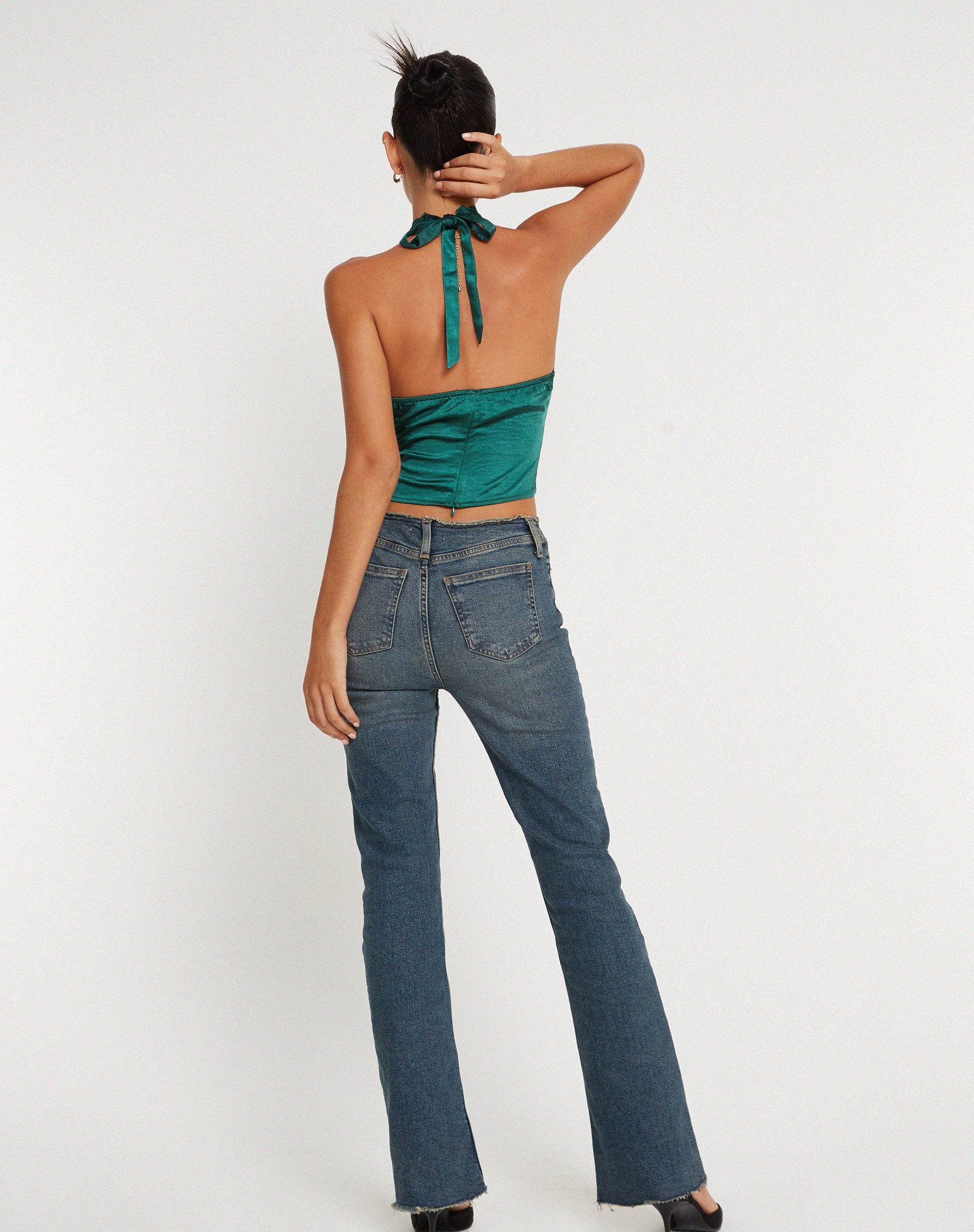 image of Mutsuki Halterneck Top in satin verde bosco