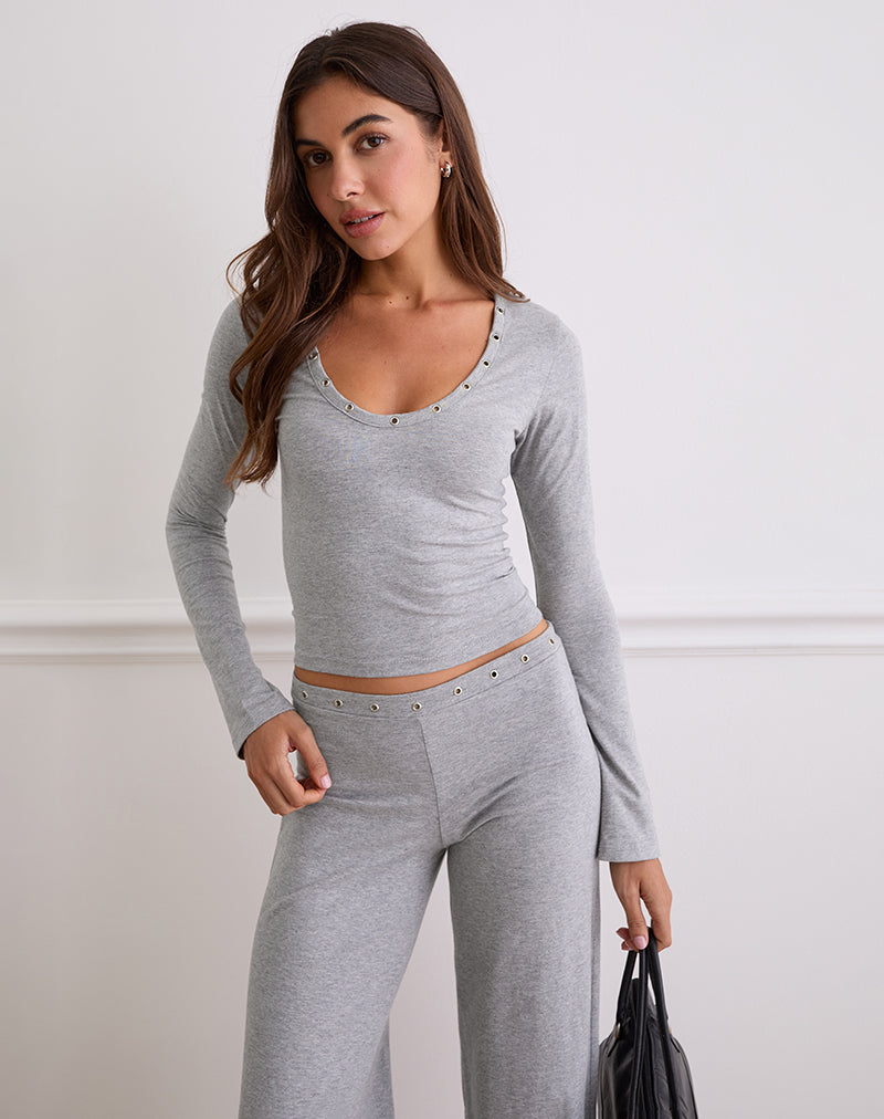 Immagine di Myoga Studded Scoop Long Sleeve Top in Grey Marl